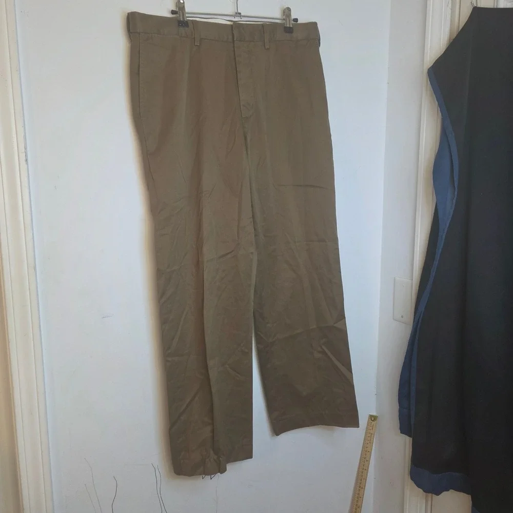 Lands End Mens Traditional Fit Chino Pants Brown 100% Cotton Flat Front Casual